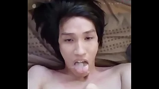 FagTeetajet Thai Gay Drinking my own cum&comma; cumming on every side my face
