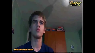 Unadorned jock masturbating greater than a chair